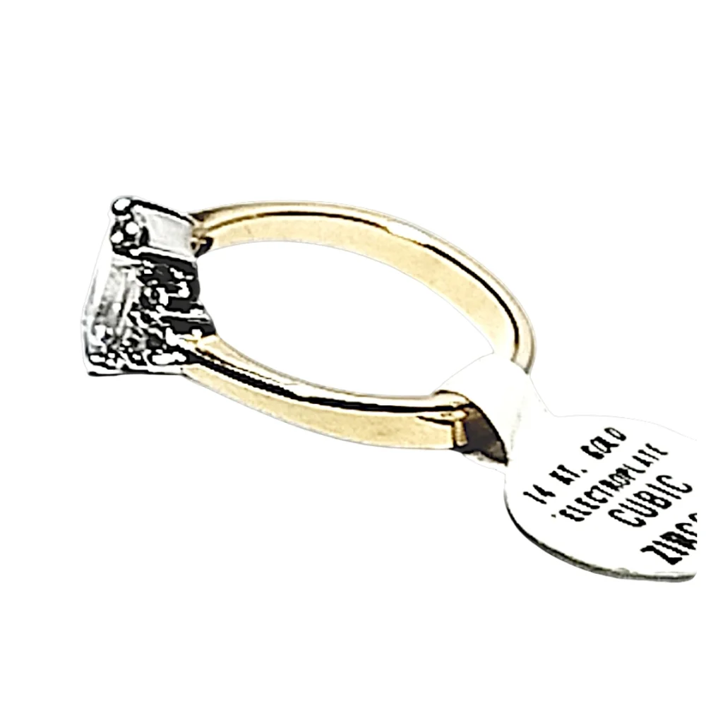 Gold Plated Emerald Cut Cubic Zirconia Ring with Accent Stones | Size 8 | NWOT